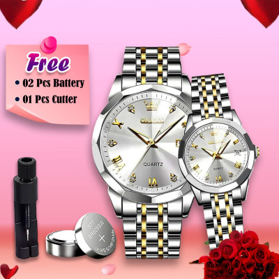 Olevs  Stainless Steel fashionable  Couple watches Silver